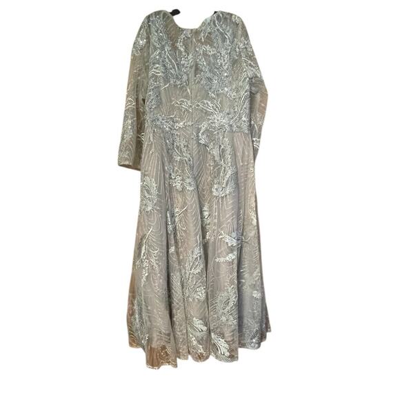 Mac Duggal 16 20336 NEW Platinum Silver Embellished Wrap Over 3/4 Sleeve Dress - Picture 7 of 13